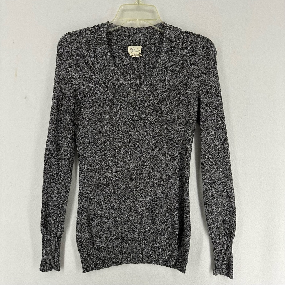 Andrea Jovine Long Sleeve V Neck Pullover Sweater Small Gray